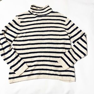 J. Crew Cozy Rollneck Pullover Sweater Beige Navy Striped Size S